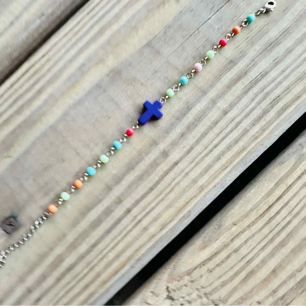 Purple Cross Bracelet Easter Beaded Kids Girl‎ Child Communion Spring Dainty